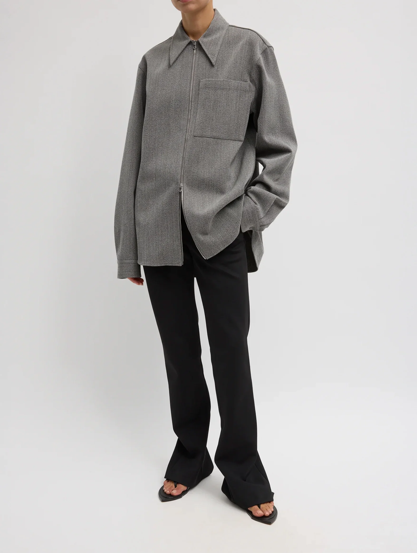 Structured Wool Zipper Jacket in Grey Multi - Image 3