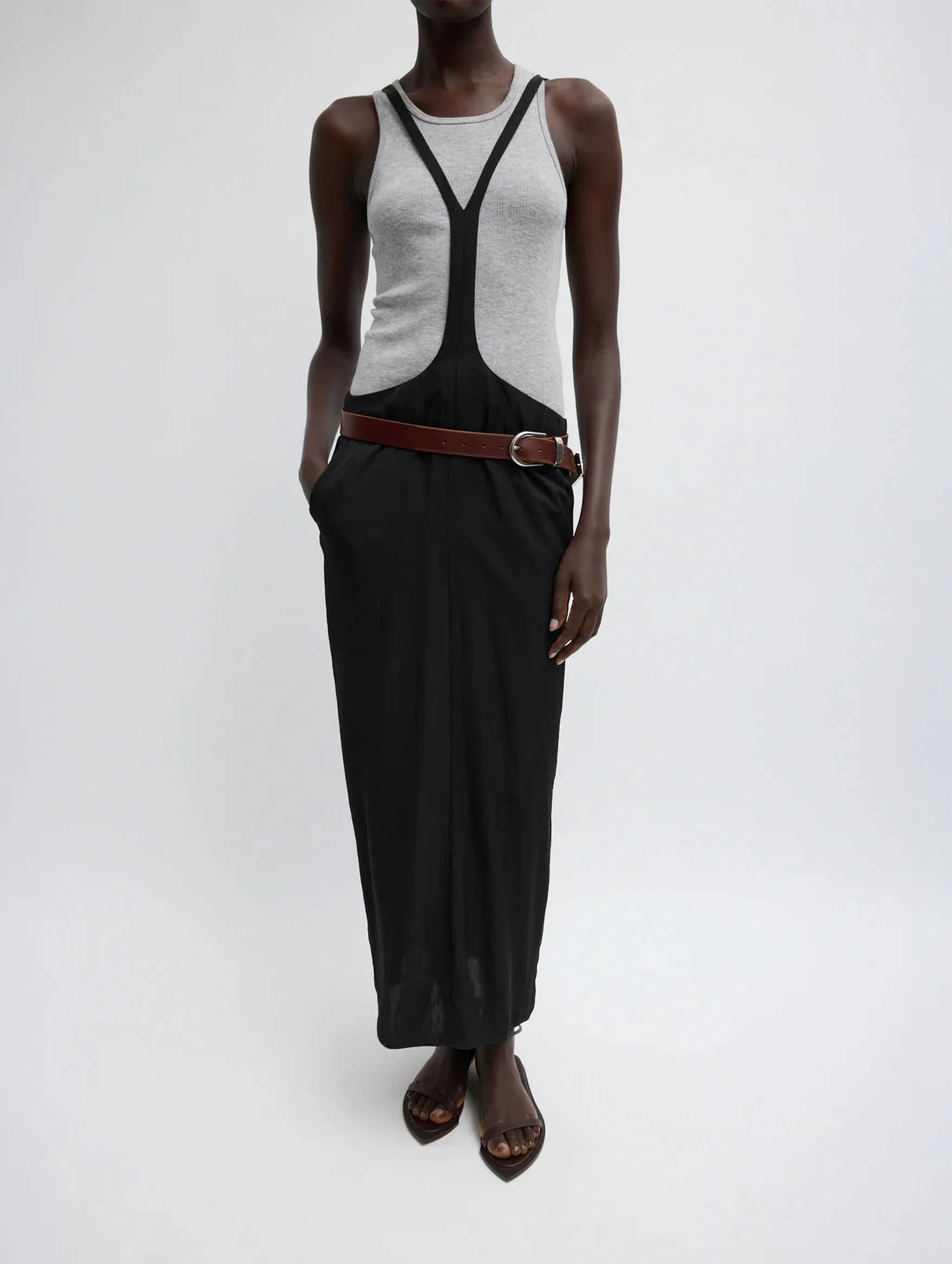 Summer Acetate Crinkle Overall Skirt in Black