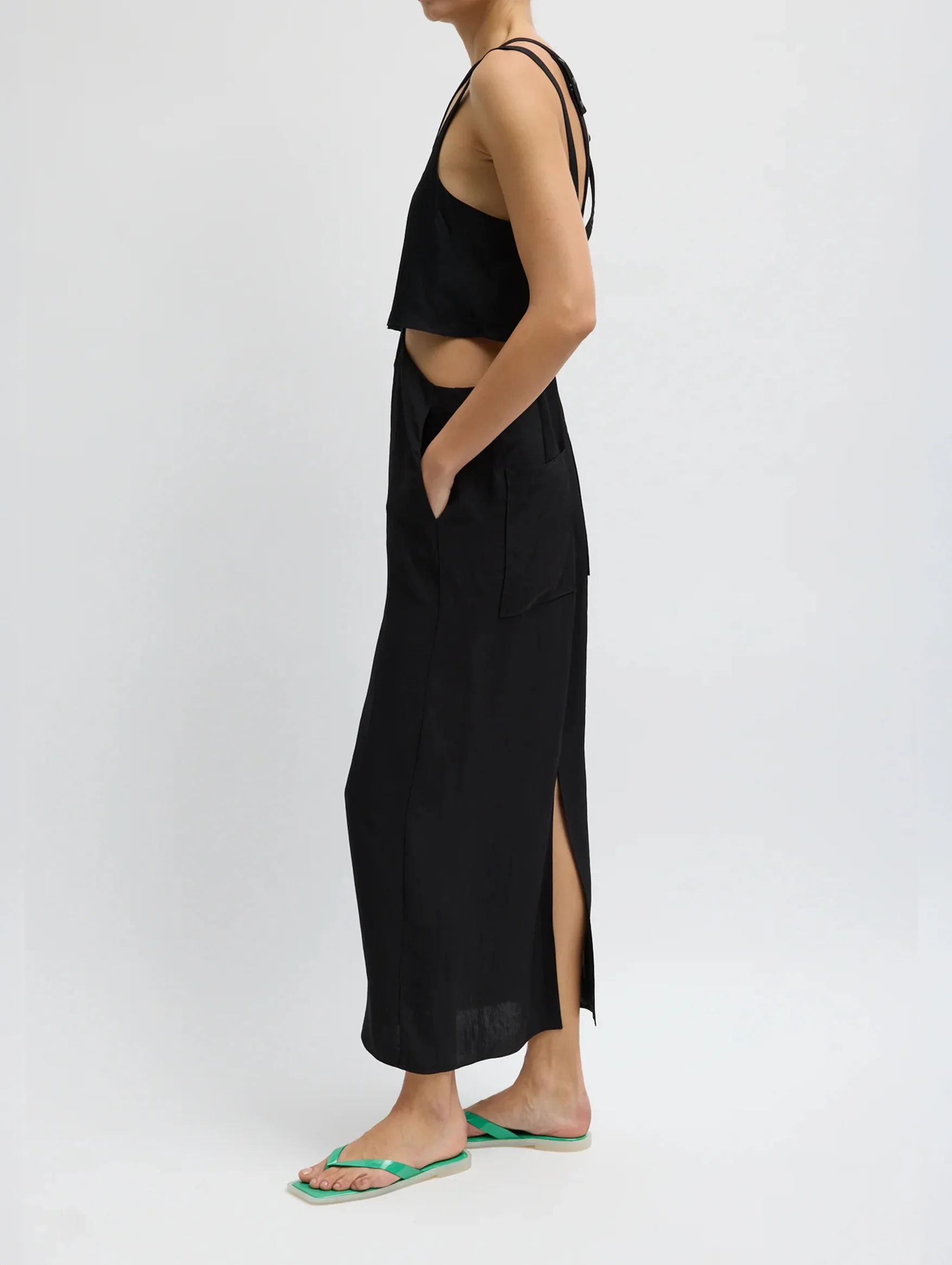 Summer Acetate Crinkle Overall Skirt in Black - Image 3