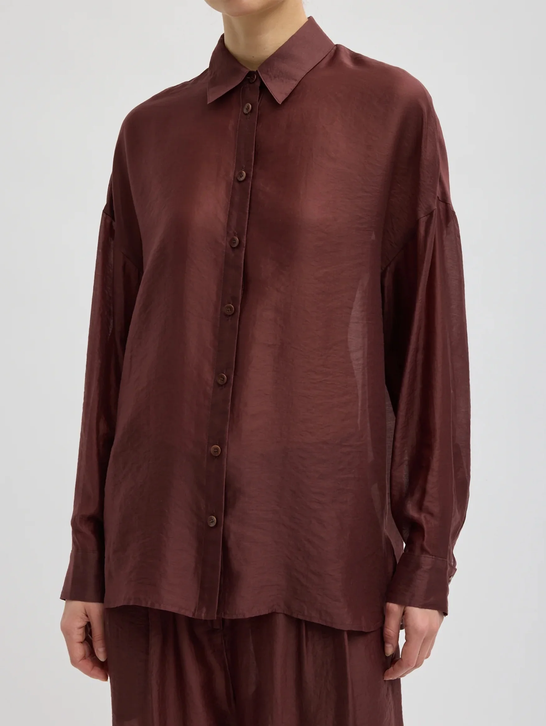 Summer Voile Oversized Shirt in Russet Brown
