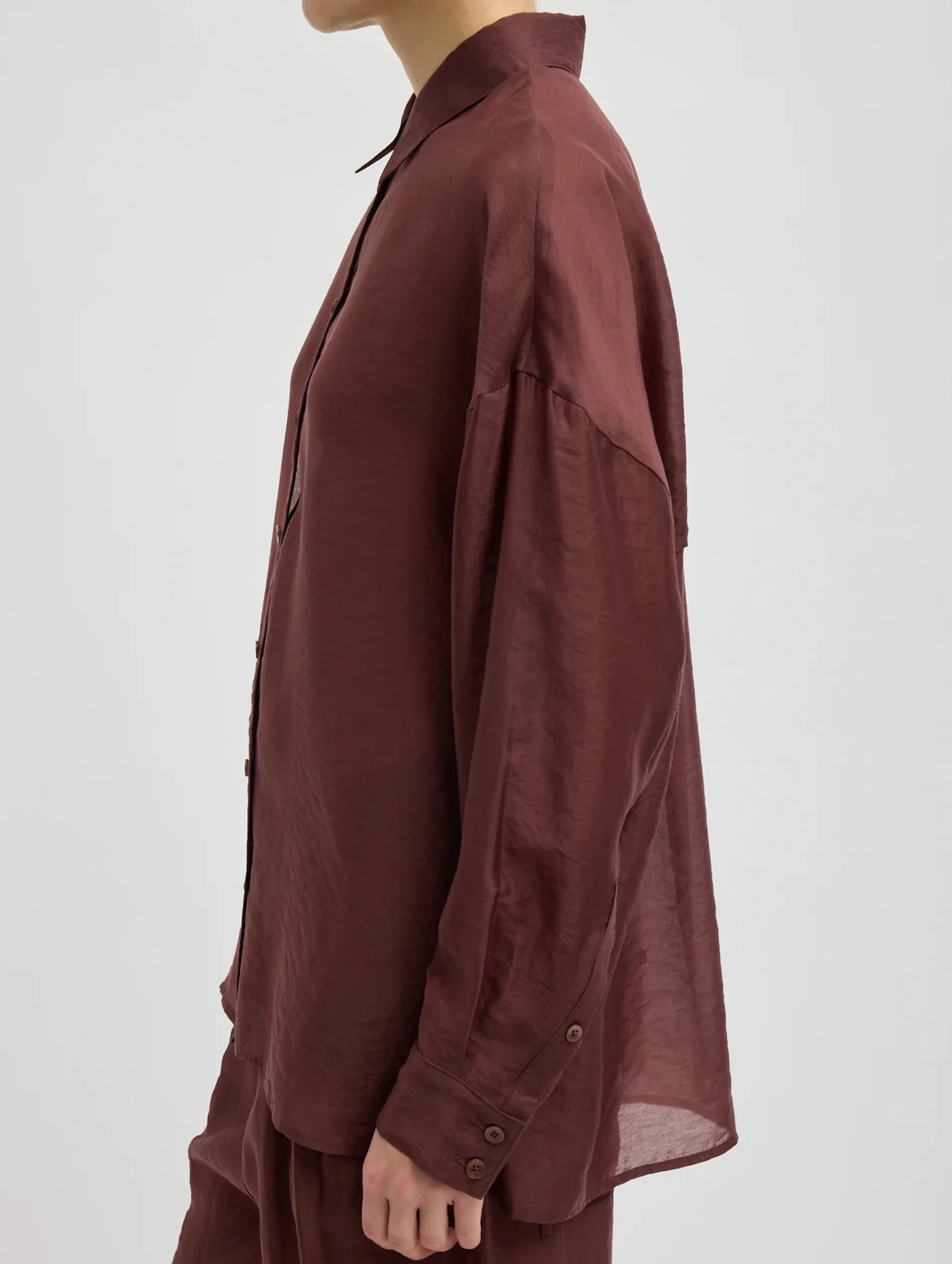 Summer Voile Oversized Shirt in Russet Brown - Image 2