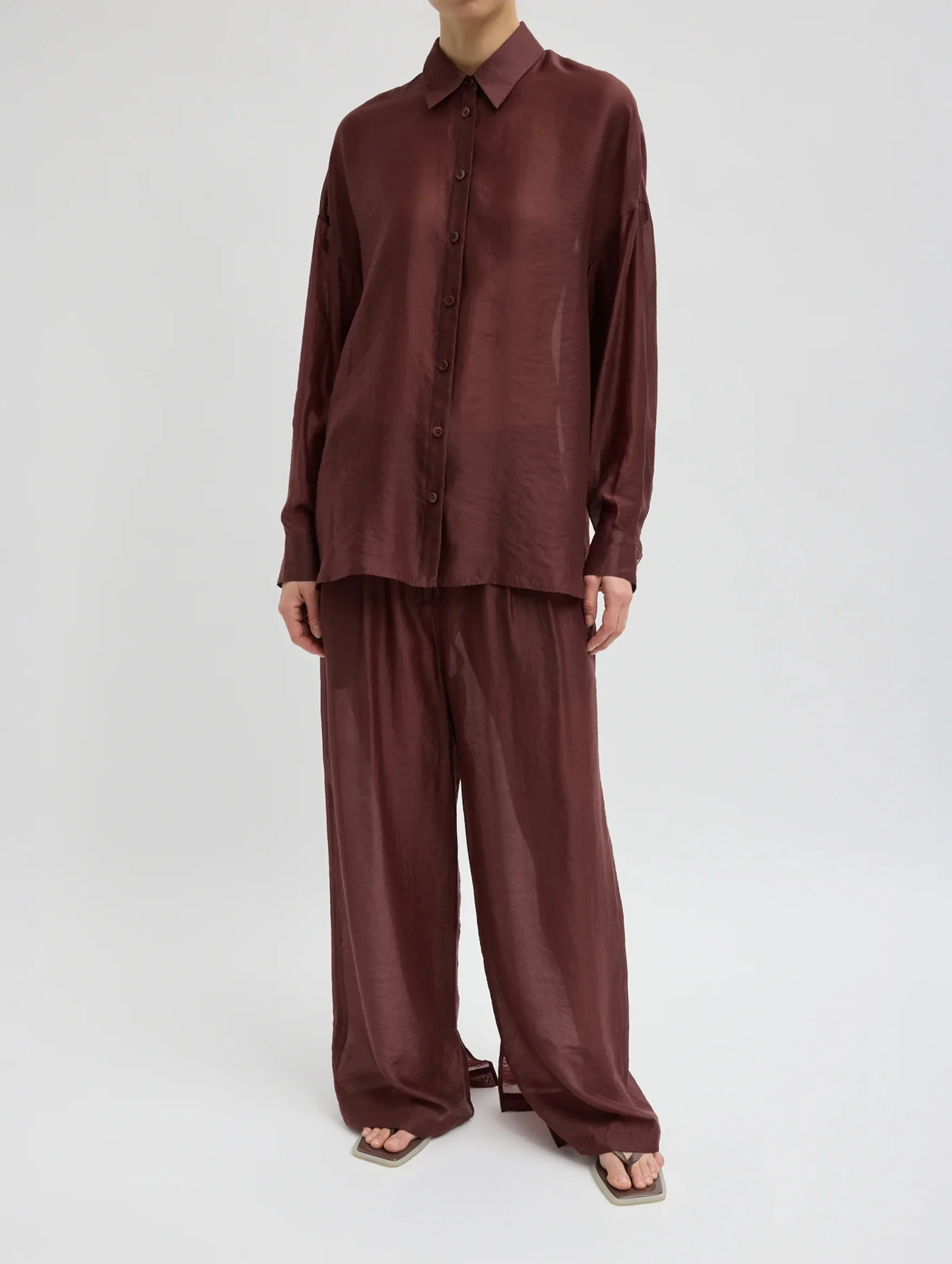 Summer Voile Oversized Shirt in Russet Brown - Image 4