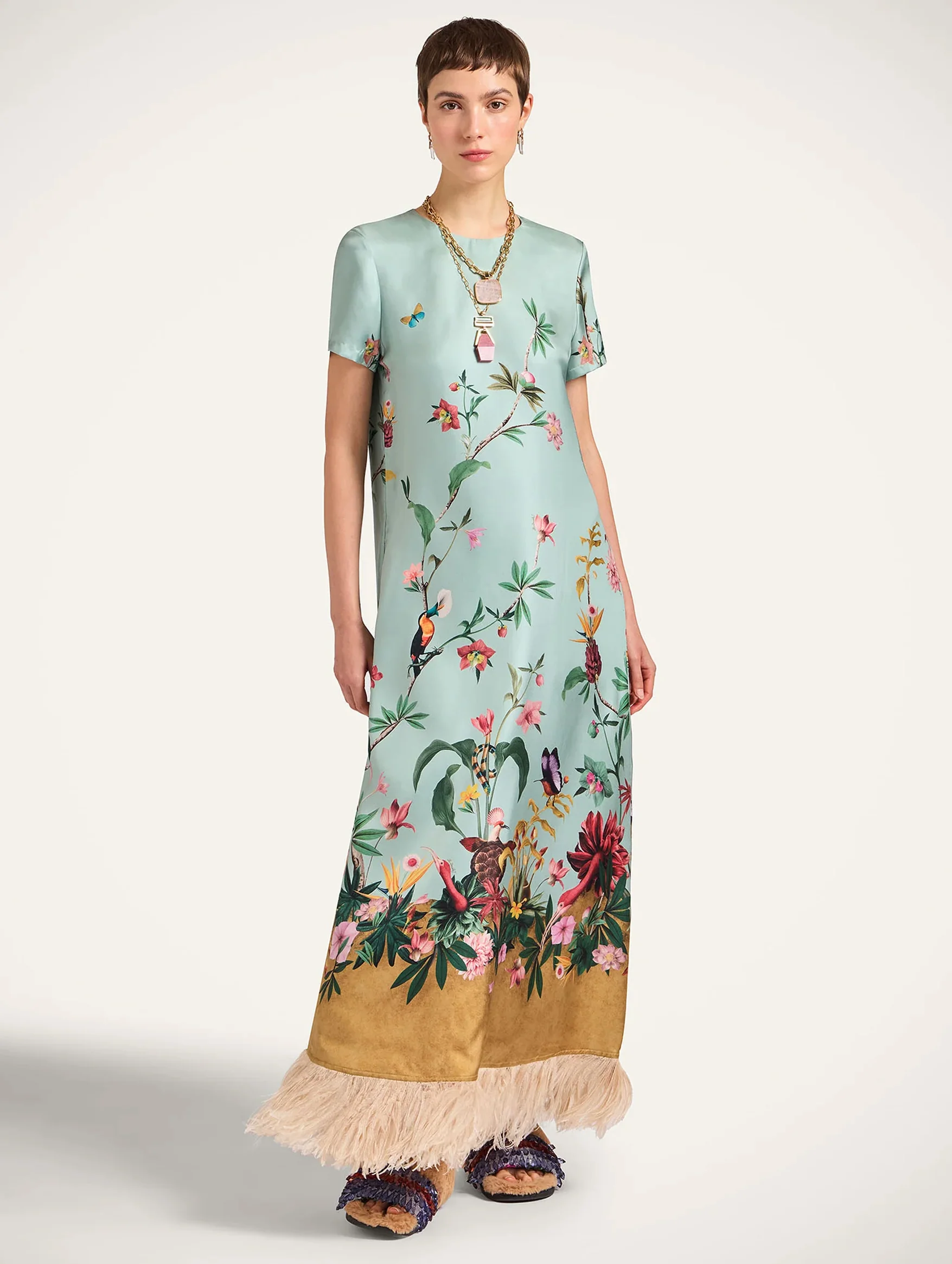 Swing Dress with Feathers in Zooflora - Image 2