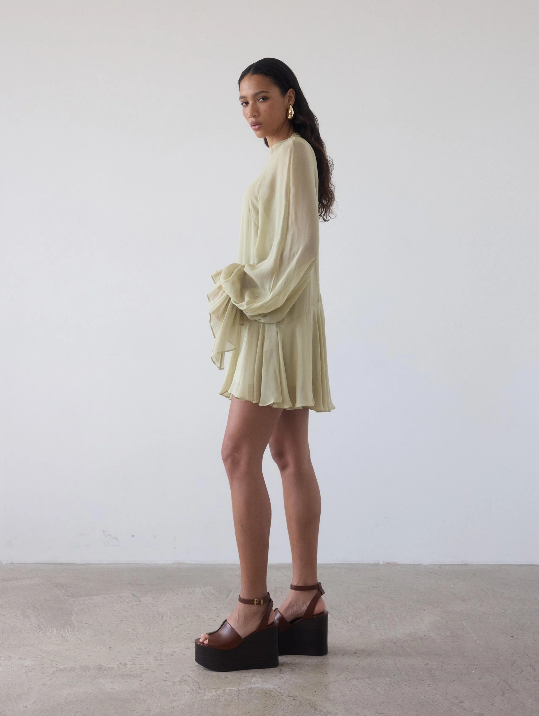 Terran Georgette Chiffon Mini Dress In Sand - Image 5