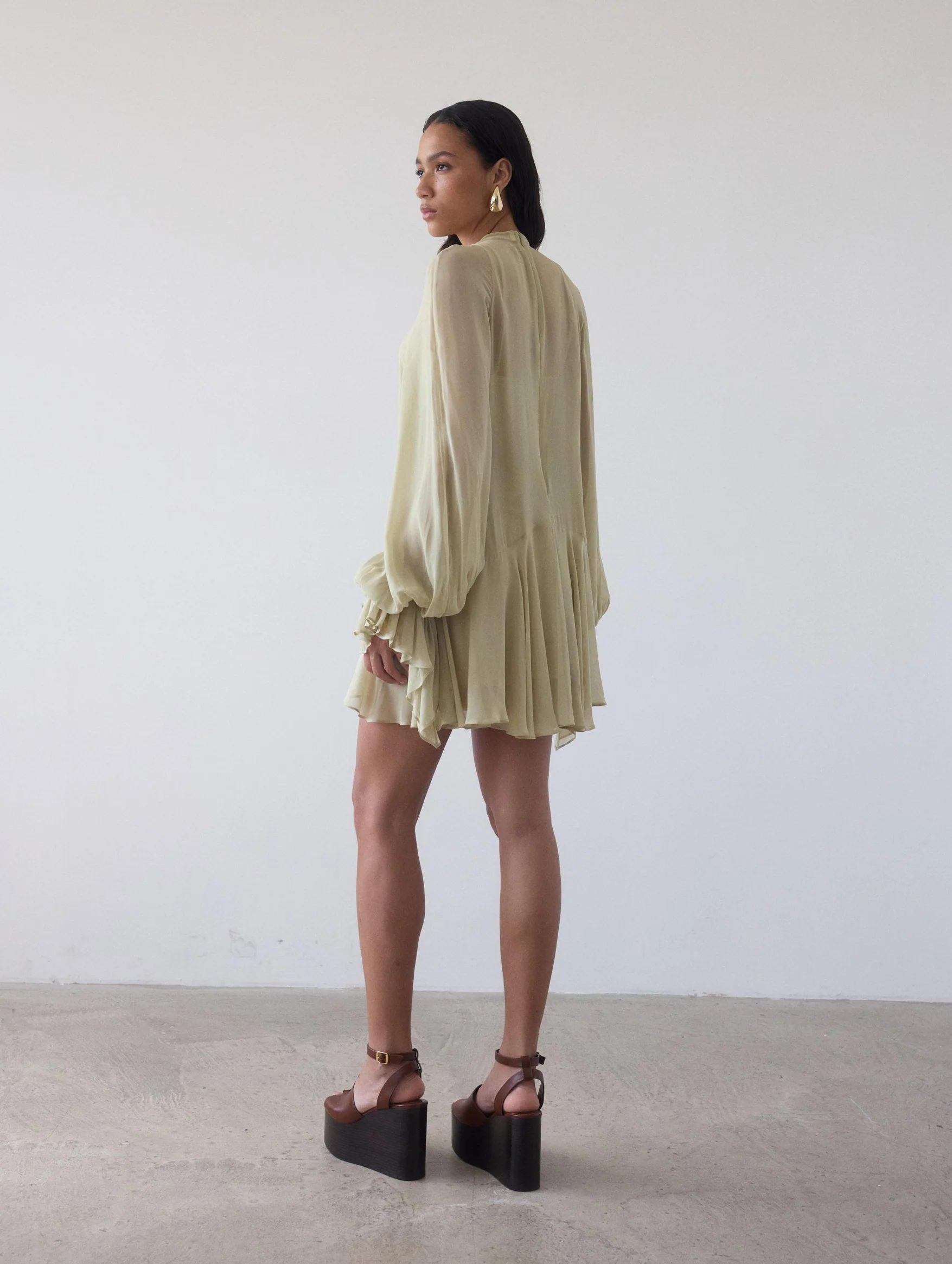 Terran Georgette Chiffon Mini Dress In Sand - Image 6