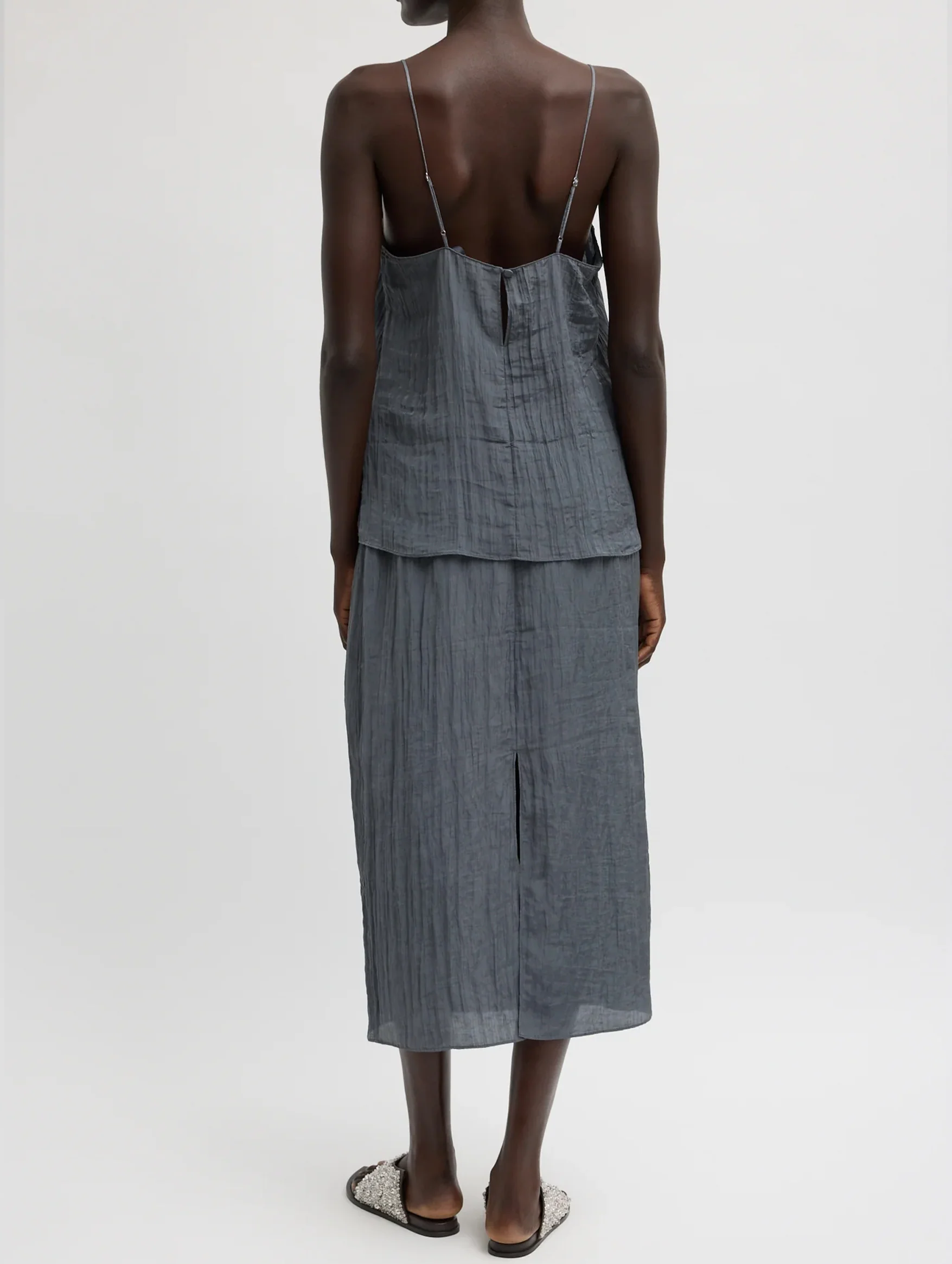 The Crinkle Slip Skirt in Dark Grey - Image 3