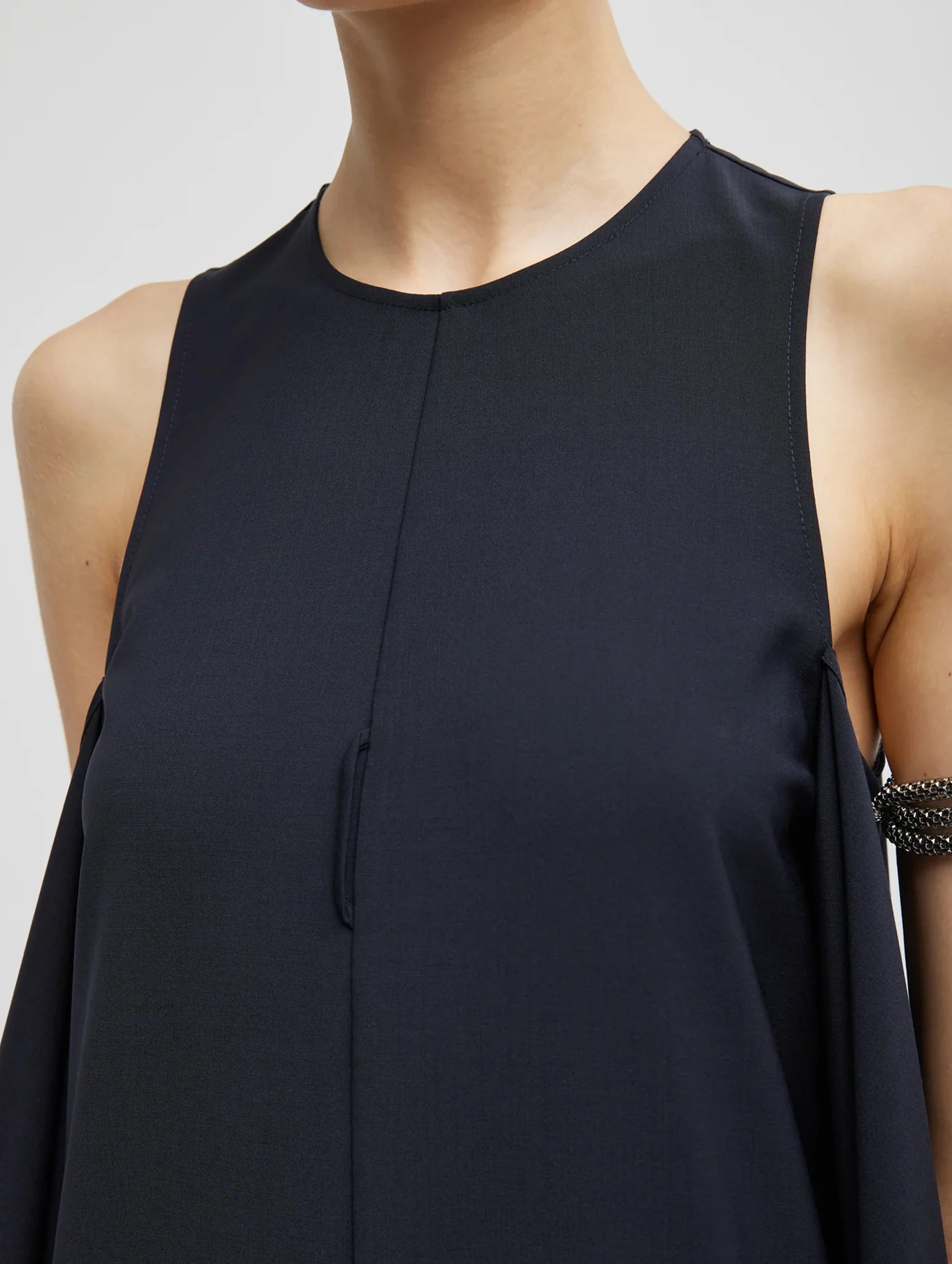 Tropical Wool Tie Front Dress in Navy - Image 2