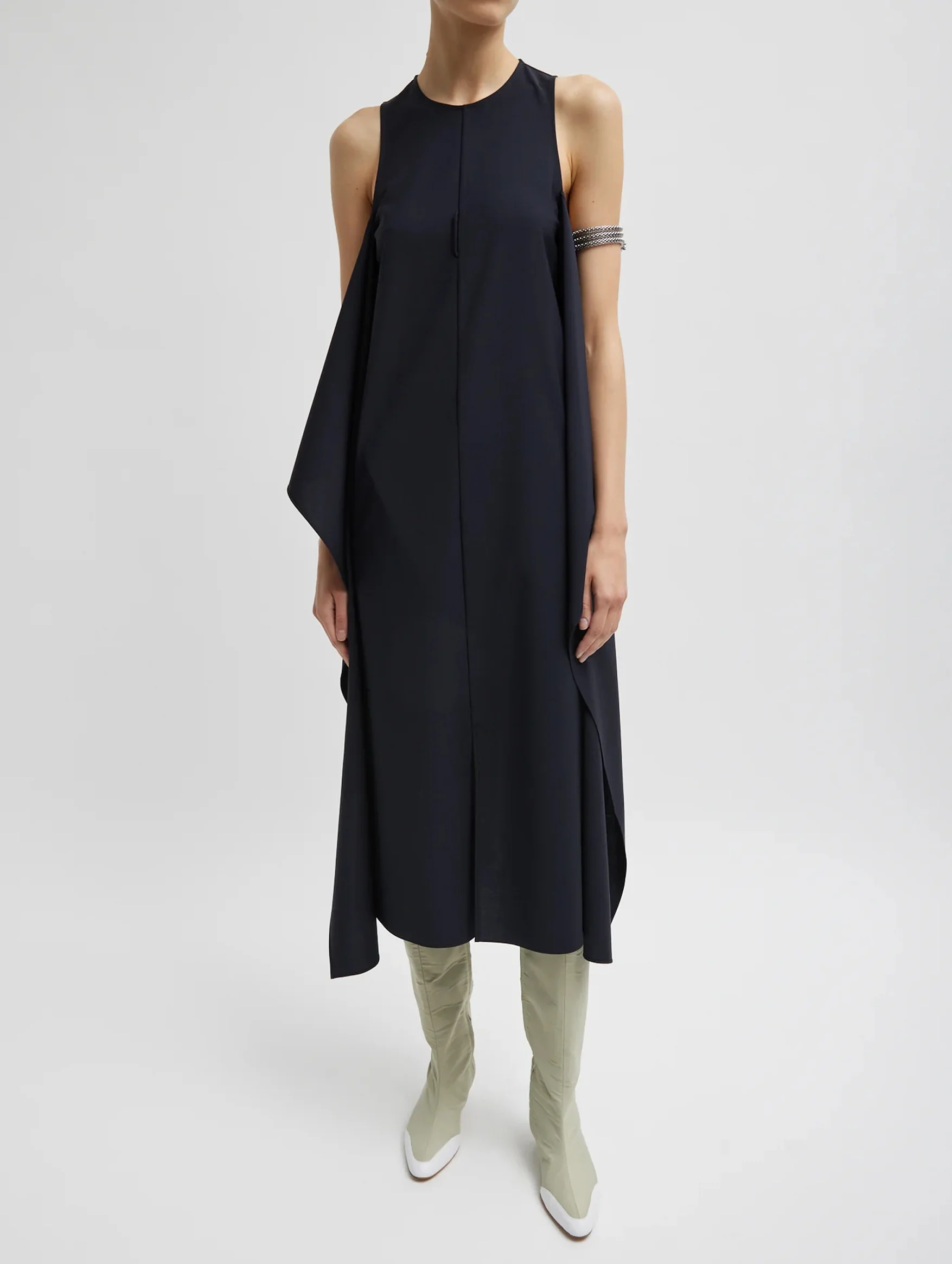 Tropical Wool Tie Front Dress in Navy - Image 4