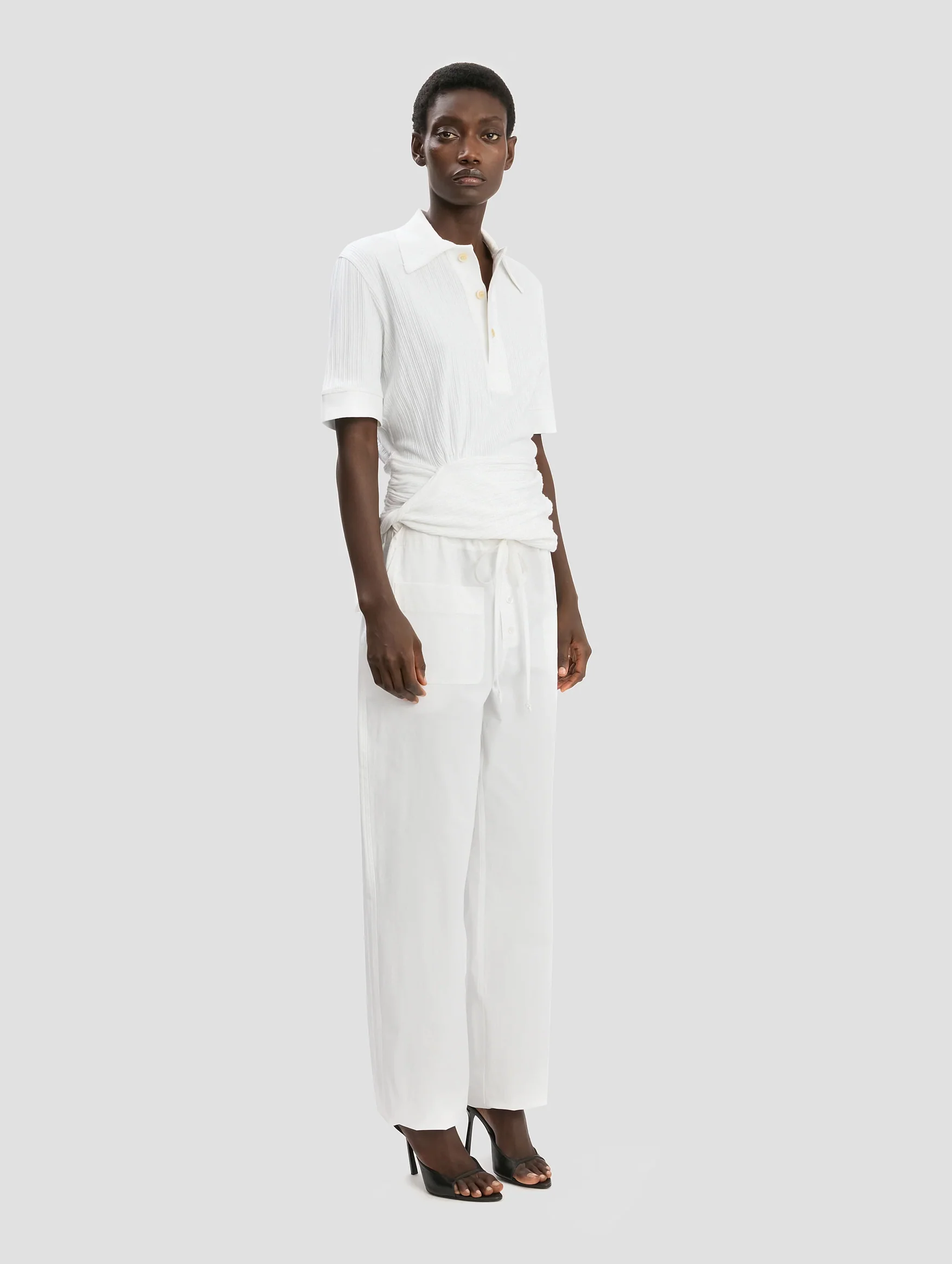 Twist Detail Polo Top in White - Image 3