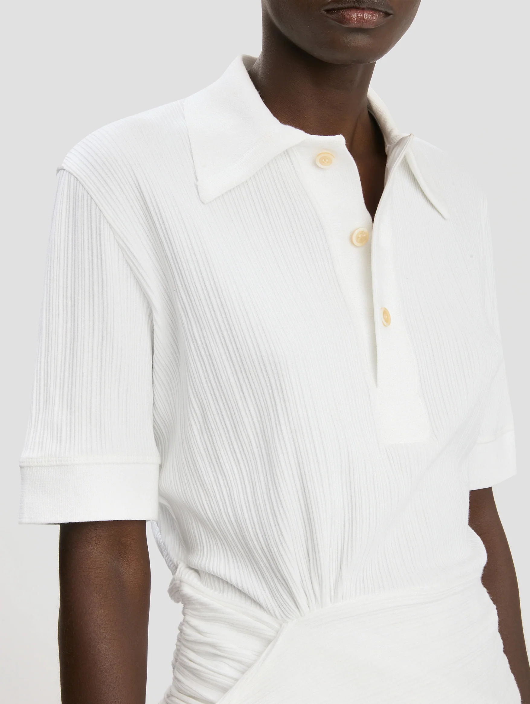 Twist Detail Polo Top in White - Image 4
