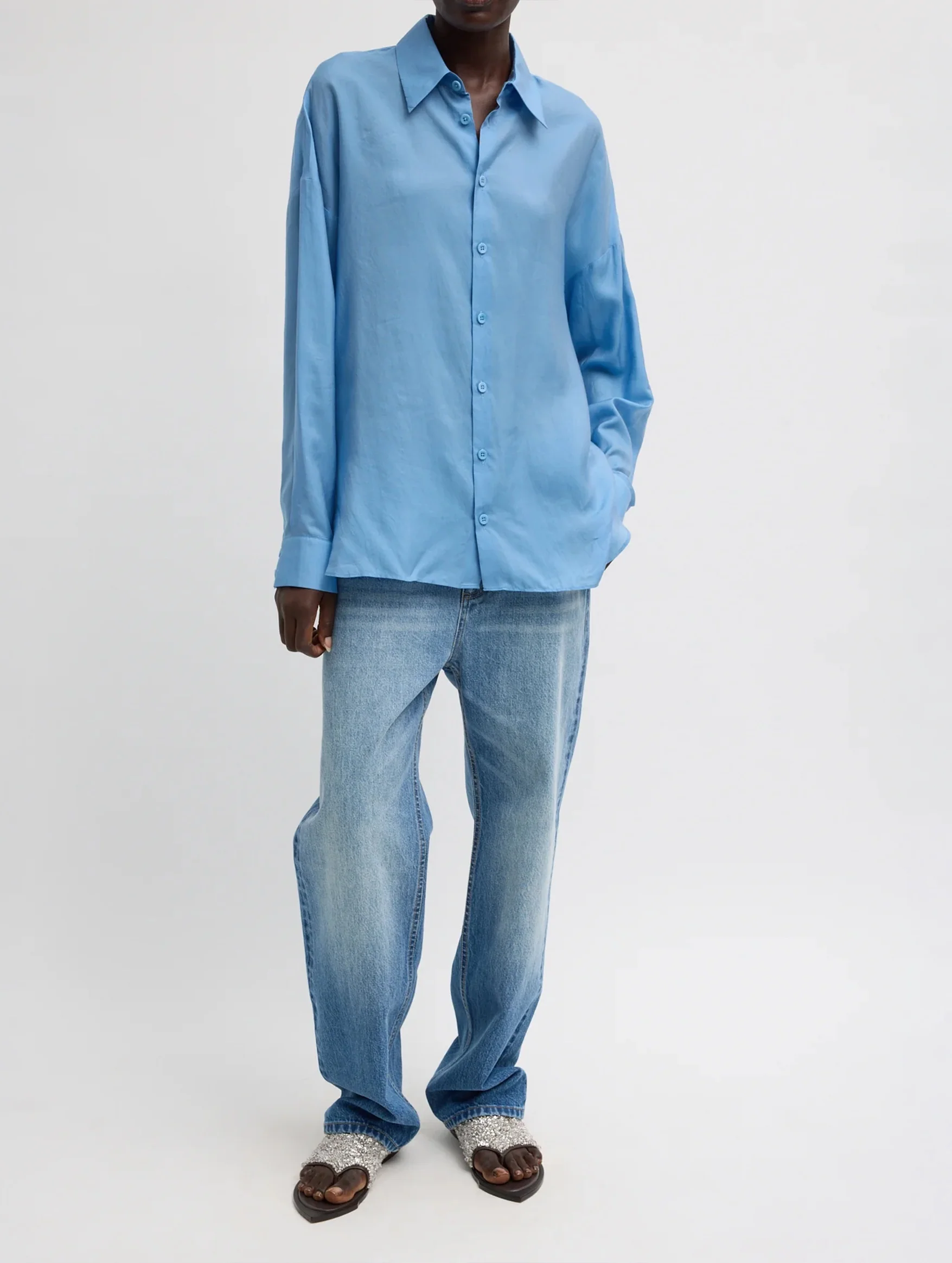 Ultra Light Silk Tencel Oversized Shirt in Blue