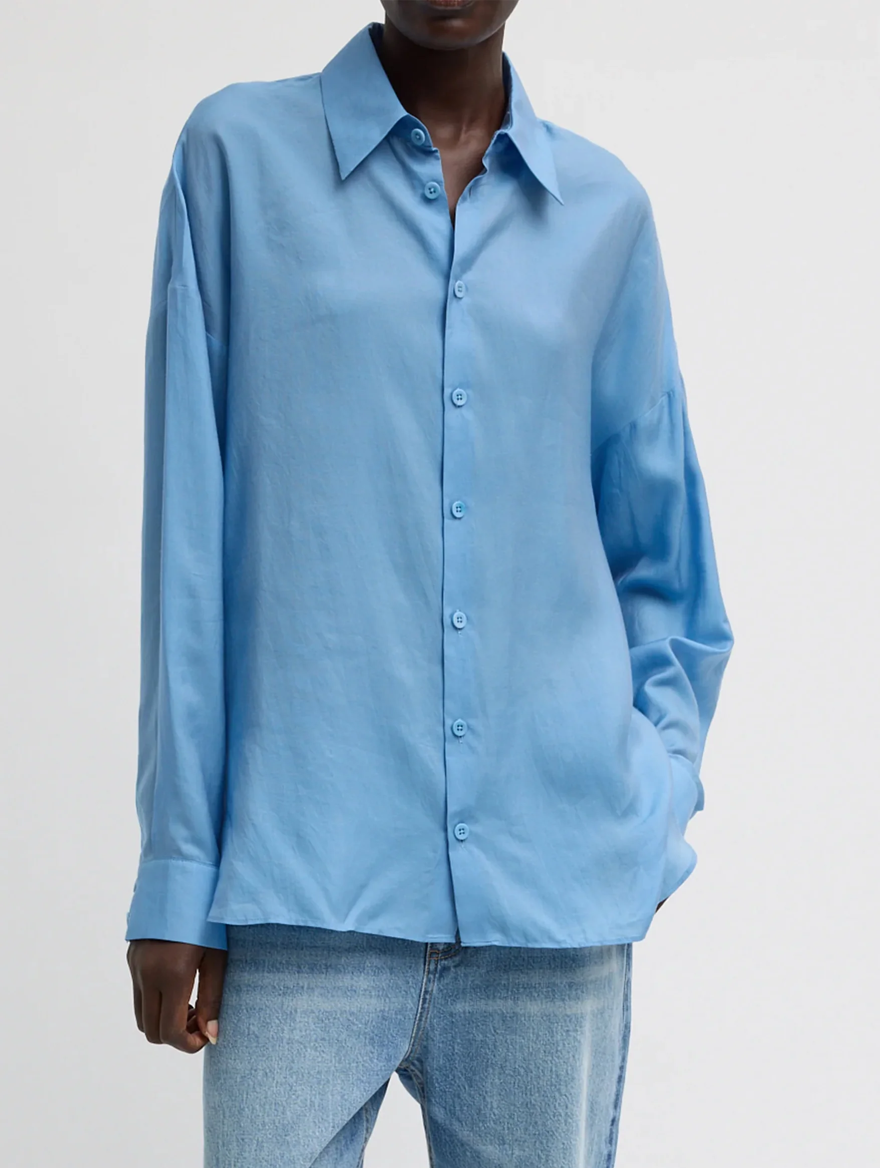 Ultra Light Silk Tencel Oversized Shirt in Blue - Image 2