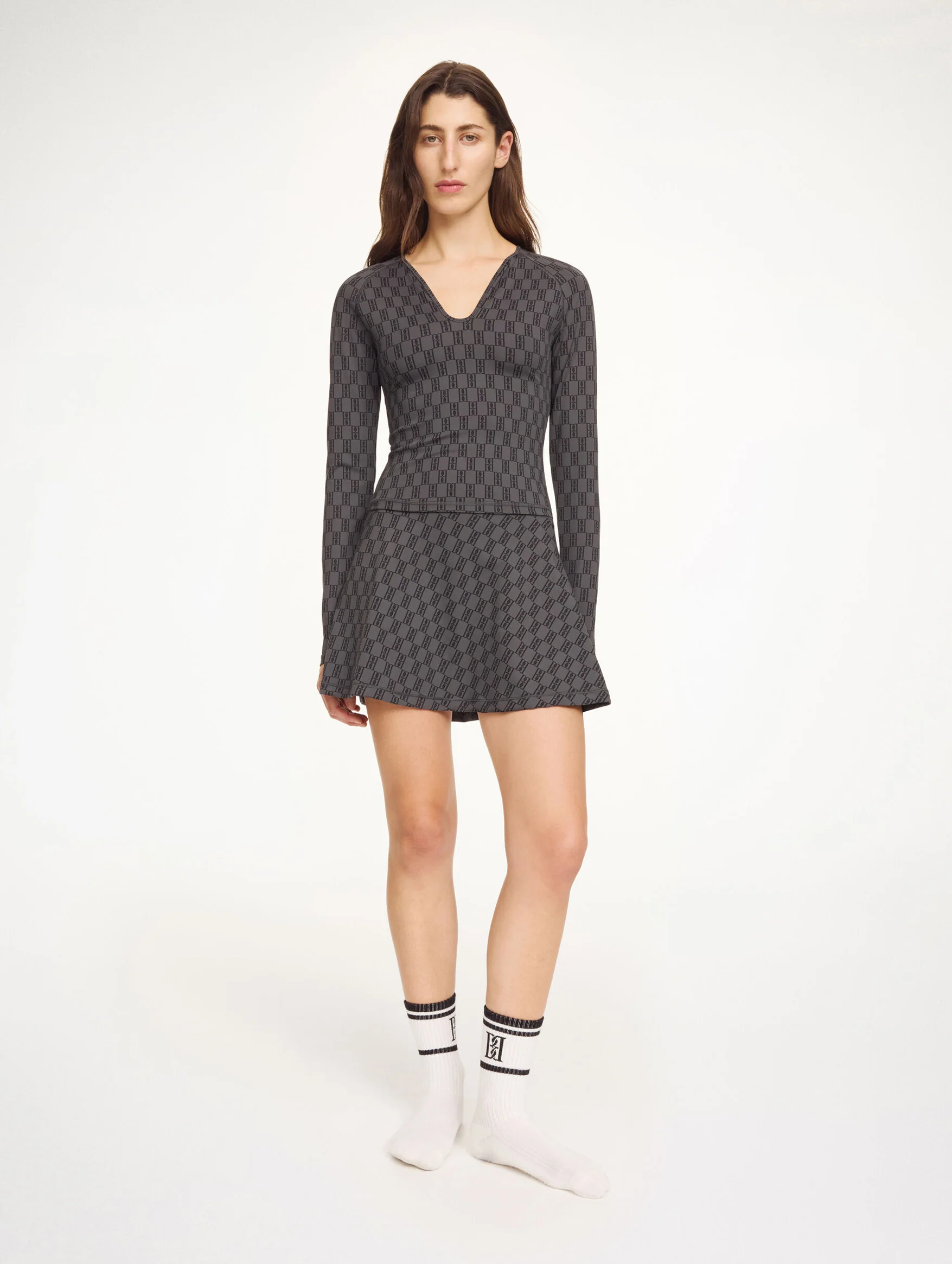 Venazia LS Athletic Top in Monogram Black & Grey - Image 2