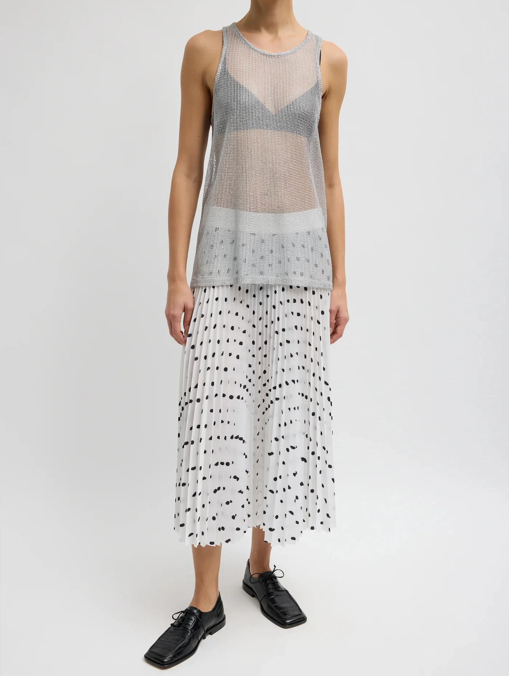 Viscose Metallic Ribbed T Tank in Silver - Image 2