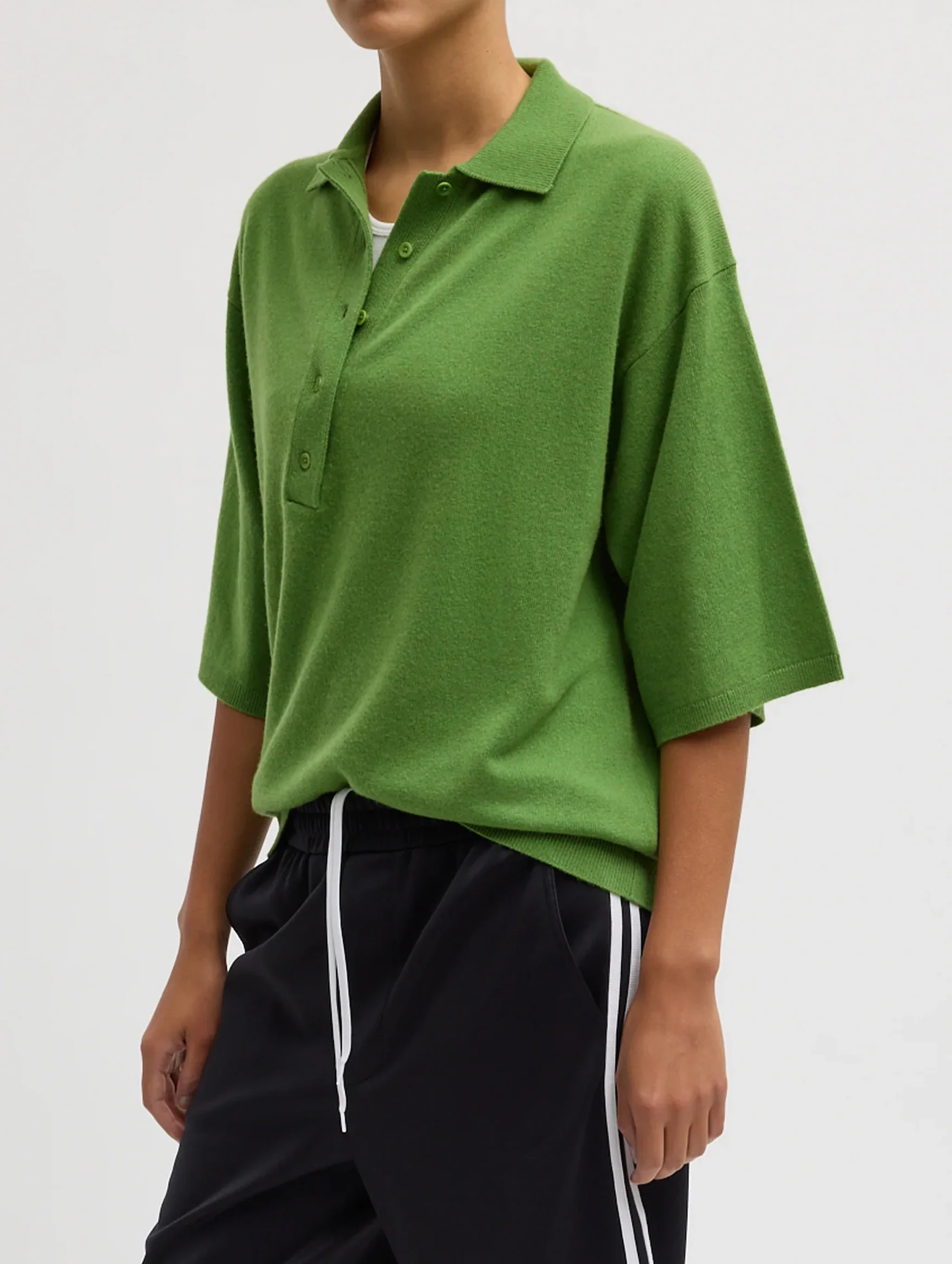 Washable Cashmere Oversized Easy Polo in Avocado - Image 2